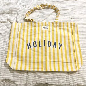 Sezane Holiday Yellow and Blue Striped Tote Bag
